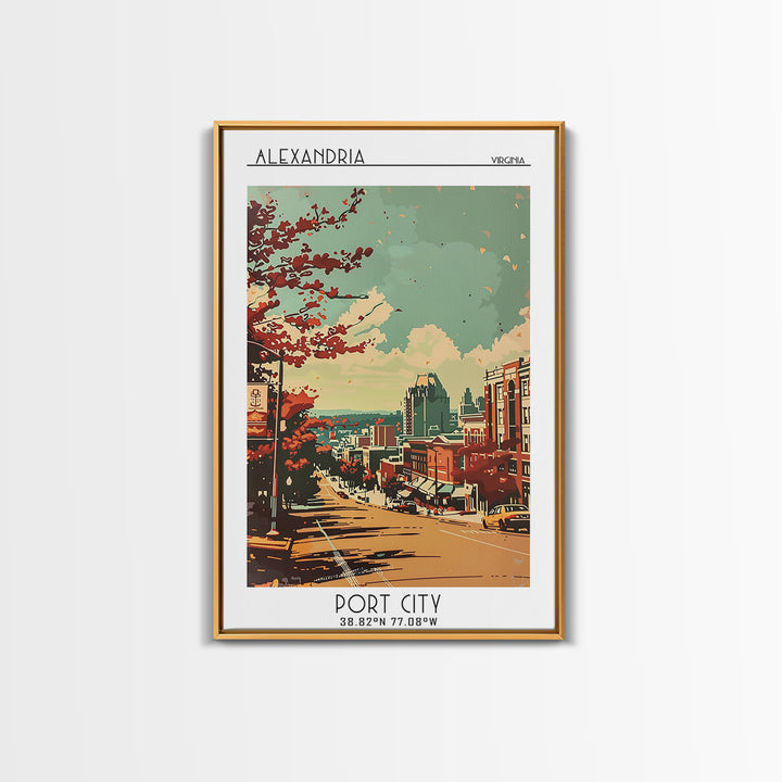 Alexandria Virginia Travel Poster, Framed Canvas Print, City Travel Poster, Travel Wall Decor, Mid Century Wall Art, Travel Wall Art