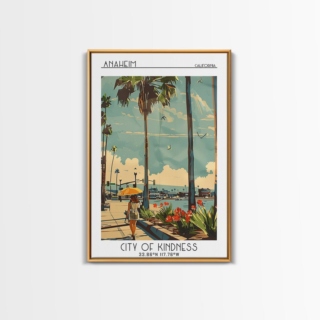 Anaheim California Travel Poster, Framed Canvas Print, Vintage Travel Print, City Wall Art, City Travel Poster, Mid Century Wall Art