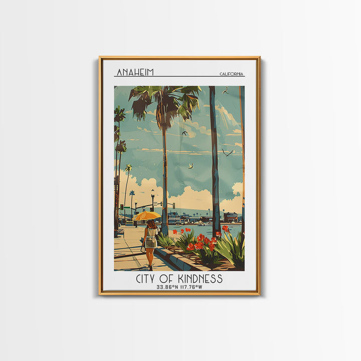 Anaheim California Travel Poster, Framed Canvas Print, Vintage Travel Print, City Wall Art, City Travel Poster, Mid Century Wall Art