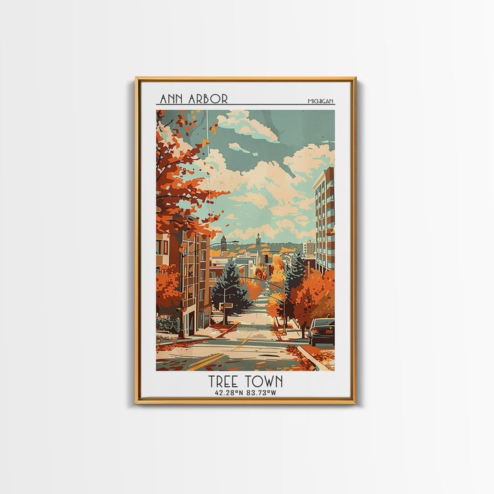 Ann Arbor Travel Poster, Framed Canvas Print, City Travel Poster, Travel Wall Decor, Home Office Decor, Home Decor, Travel Art Print