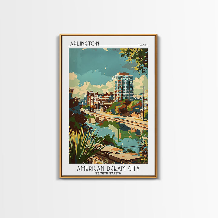 Arlington Texas Travel Poster, Framed Canvas Print, Poster Print, Travel Wall Art, Retro Travel Poster, Travel Print, Retro Wall Art