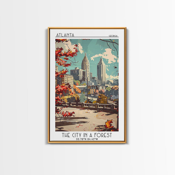 Atlanta Travel Poster, Framed Canvas Print, Travel Wall Art, City Wall Art, Retro Wall Art, City Art Print, Home Decor, Poster Print