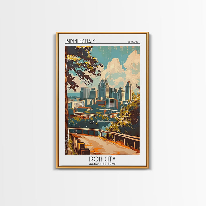 Birmingham Travel Poster, Framed Canvas Print, Poster Print, Travel Wall Art, Travel Art Print, Watercolor Cityscape, Fine Art Print