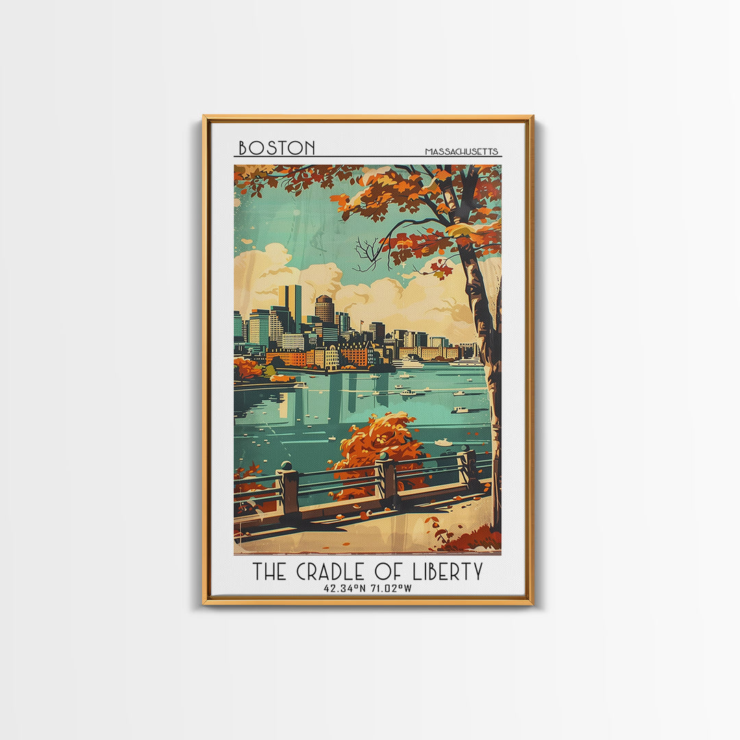 Boston Massachusetts Travel Poster, Canvas Print, Travel Prints, Landscape Art, City Art Print, Minimalist Poster, Home Office Decor