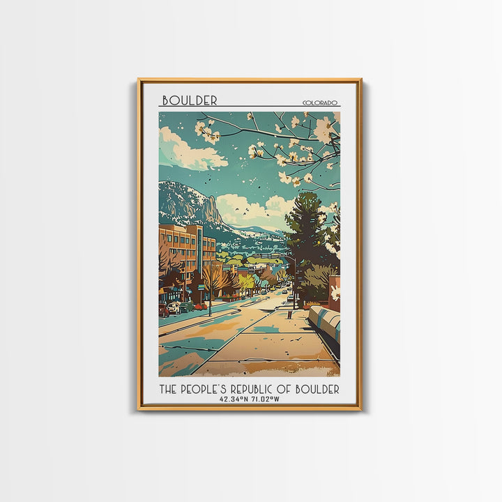 Boulder Travel Poster, Framed Canvas Print, Travel Wall Art, City Wall Art, Landscape Art, Vintage Posters, Wall Art, City Art Print
