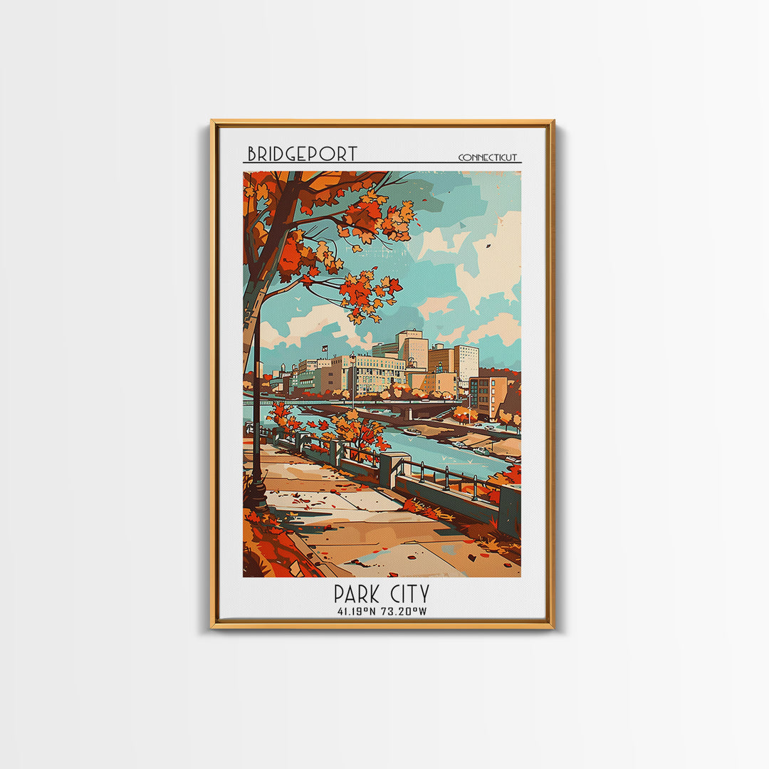 Bridgeport Travel Poster, Framed Canvas Print, City Art Print, Travel Wall Art, Art Print, Retro Travel Poster, Mid Century Wall Art