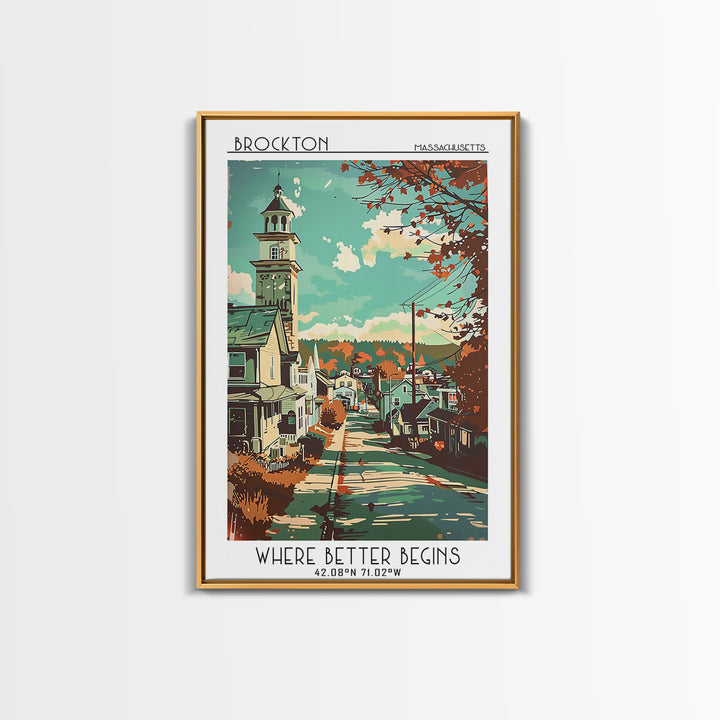 Brockton Massachusetts Travel Poster, Canvas Print, Travel Wall Art, City Wall Art, Wall Art, Gallery Wall Set, Mid Century Wall Art