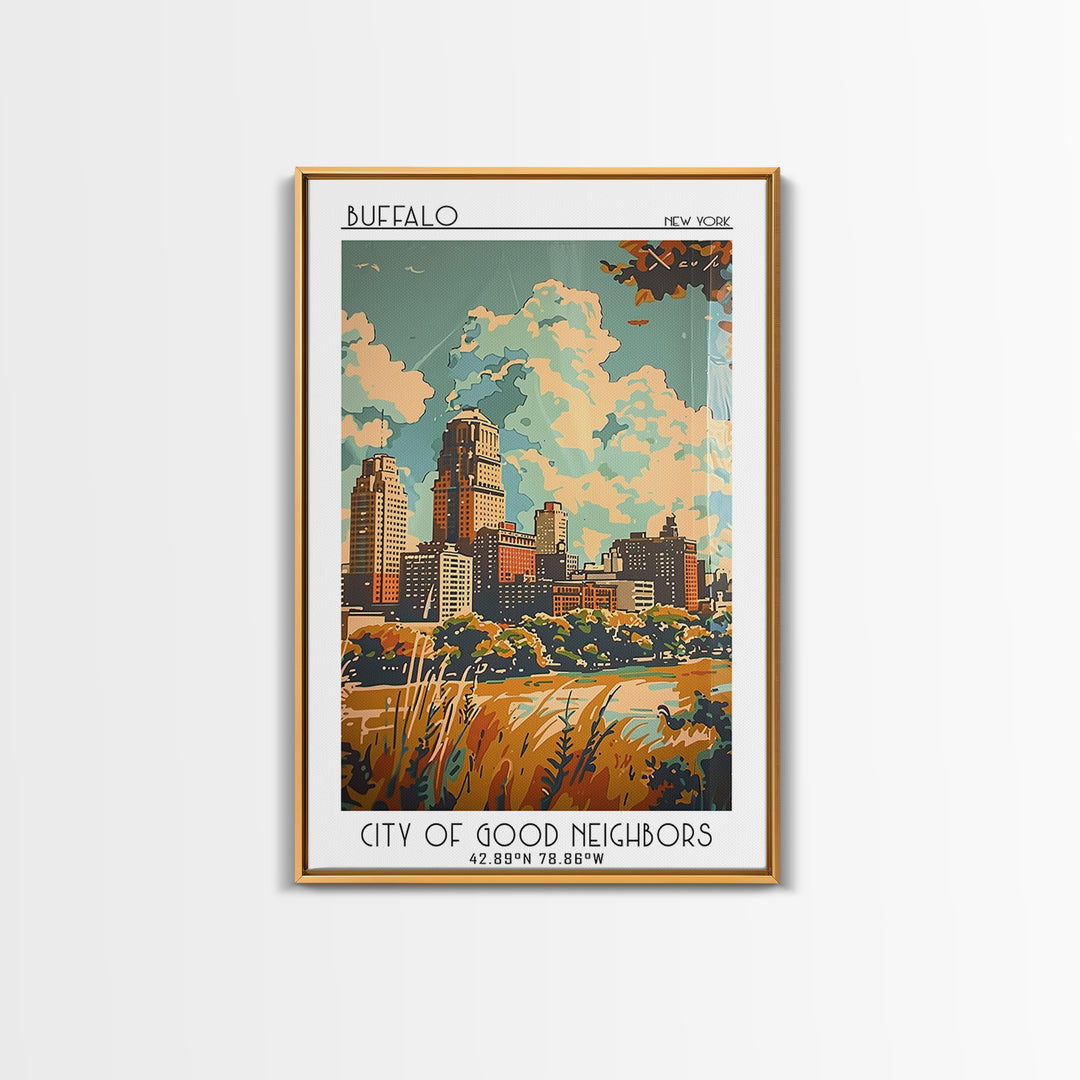 Buffalo Travel Poster, Framed Canvas Print, Travel Wall Decor, Minimalist Poster, Modern Wall Decor, Fine Art Print, Wanderlust Gift
