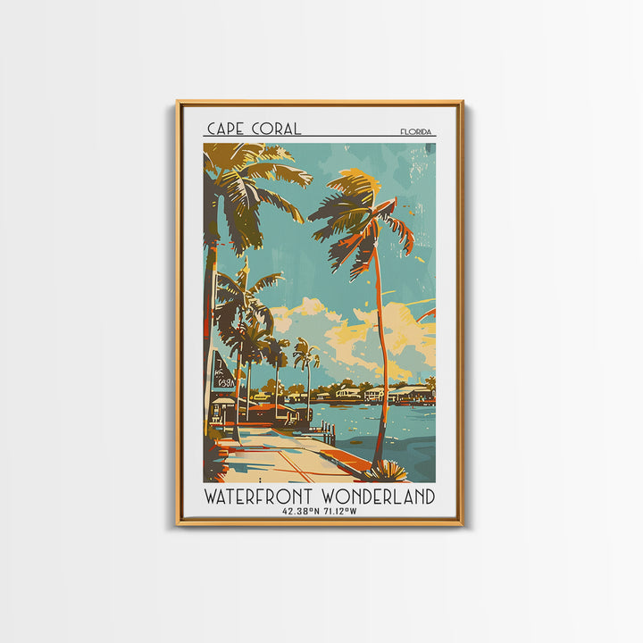 Cape Coral Travel Poster, Framed Canvas Print, Travel Wall Art, City Wall Art, Wall Art, Colorful Wall Art, Landscape Art, Art Print