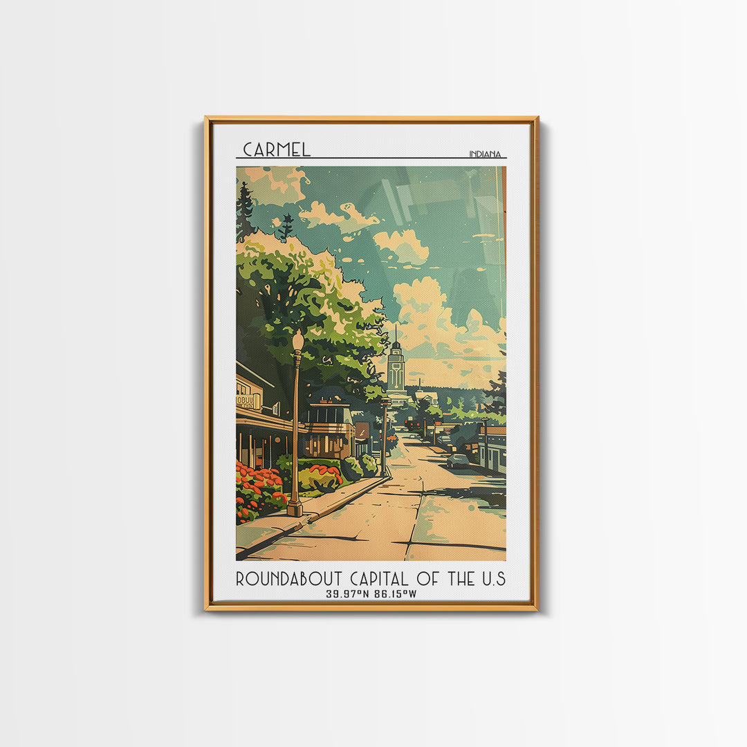 Carmel Travel Poster, Framed Canvas Print, Poster Print, Travel Wall Art, Travel Posters, Mid Century Wall Art, Watercolor Cityscape