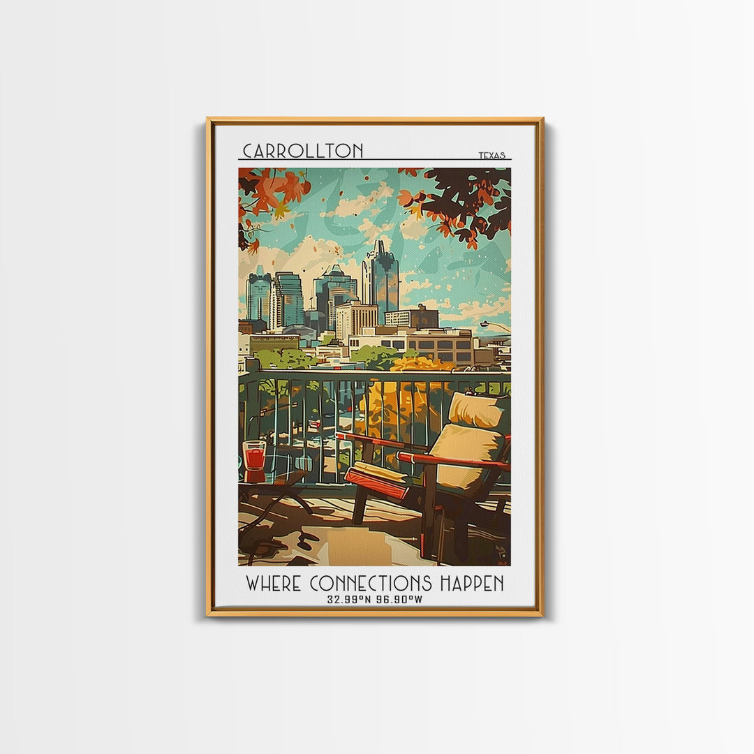 Carrollton Texas Travel Poster, Framed Canvas Print, Retro Wall Art, Travel Print, Modern Wall Decor, Retro Travel Print, Poster Art