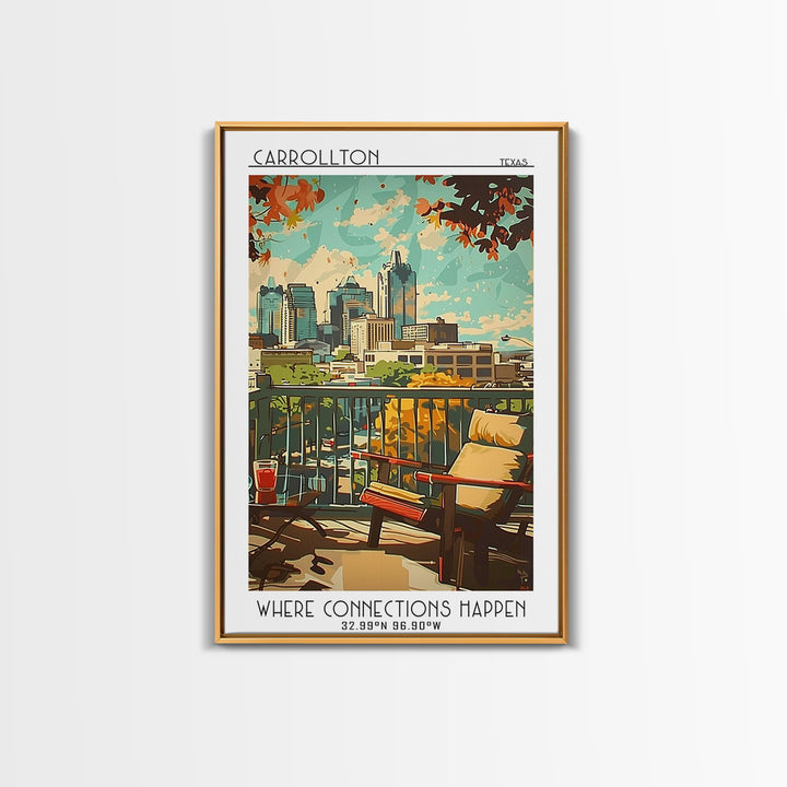 Carrollton Texas Travel Poster, Framed Canvas Print, Retro Wall Art, Travel Print, Modern Wall Decor, Retro Travel Print, Poster Art