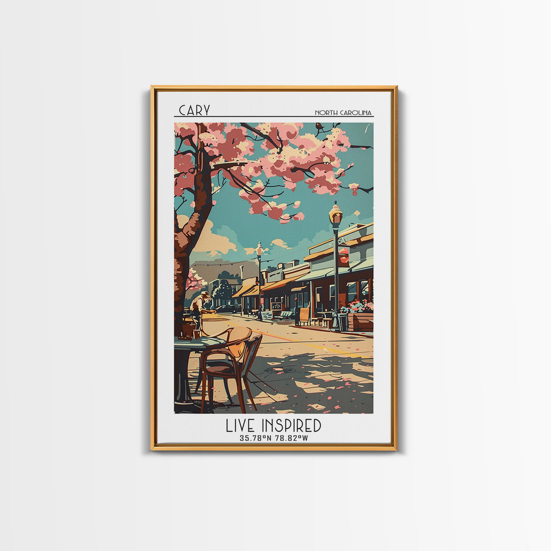 Cary Travel Poster, Framed Canvas Print, Travel Wall Art, City Wall Art, Travel Decor, Art Print, City Travel Poster, Travel Posters