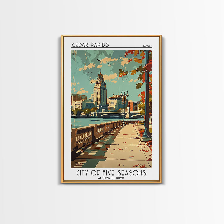 Cedar Rapids Iowa Travel Poster, Canvas Print, Travel Prints, Landscape Art, Home Office Decor, Travel Art Print, Retro Travel Print
