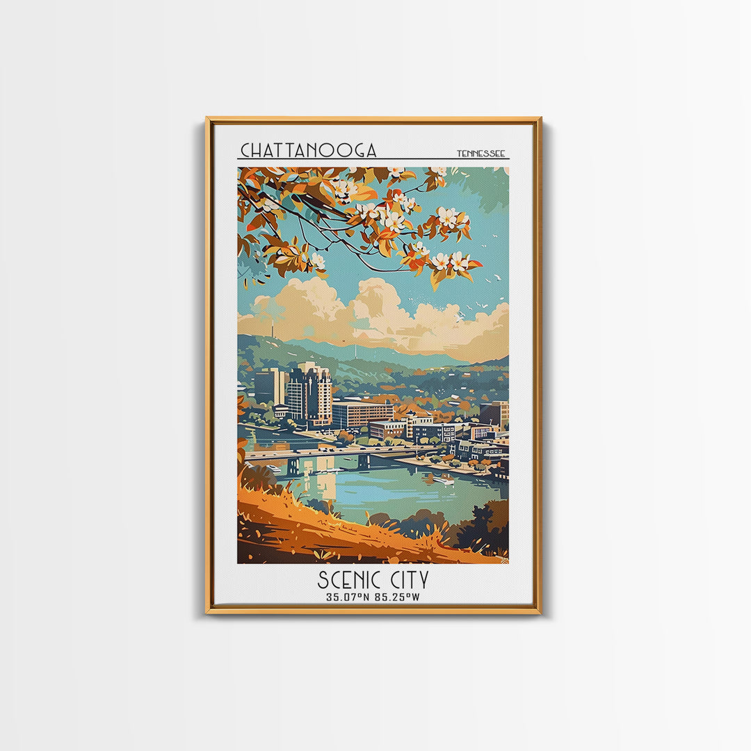 Chattanooga Travel Poster, Framed Canvas Print, Travel Wall Art, City Wall Art, Retro Travel Print, Gallery Wall Set, Retro Wall Art