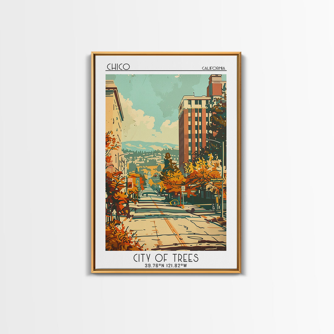 Chico California Travel Poster, Framed Canvas Print, Travel Art Print, Modern Wall Decor, Poster Art, Retro Wall Art, Travel Posters