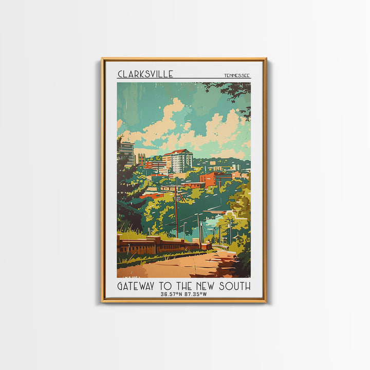 Clarksville Travel Poster, Framed Canvas Print, Travel Wall Decor, Minimalist Poster, Fine Art Print, Home Decor, City Travel Poster