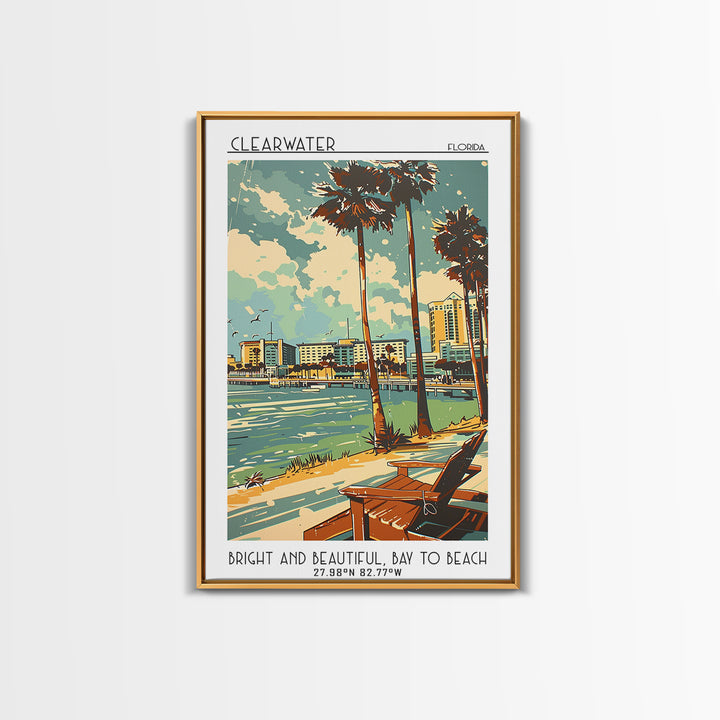 Clearwater Florida Travel Poster, Framed Canvas Print, City Travel Poster, Travel Wall Decor, Travel Art Print, Mid Century Wall Art