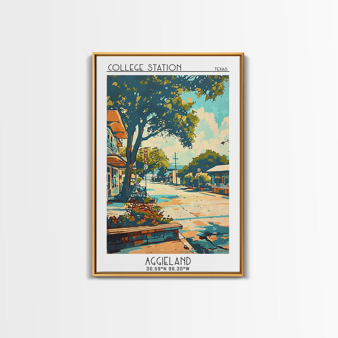 College Station Travel Poster, Framed Canvas Print, Poster Print, Travel Wall Art, Fine Art Print, City Travel Poster, Landscape Art
