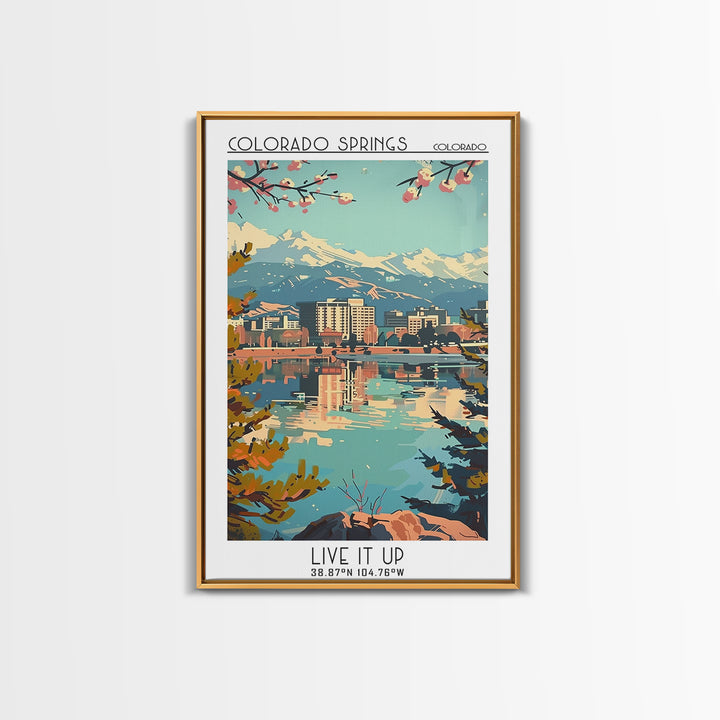 Colorado Springs Colorado Travel Poster, Framed Canvas Print, Retro Travel Poster, City Wall Art, Mid Century Wall Art, Travel Print