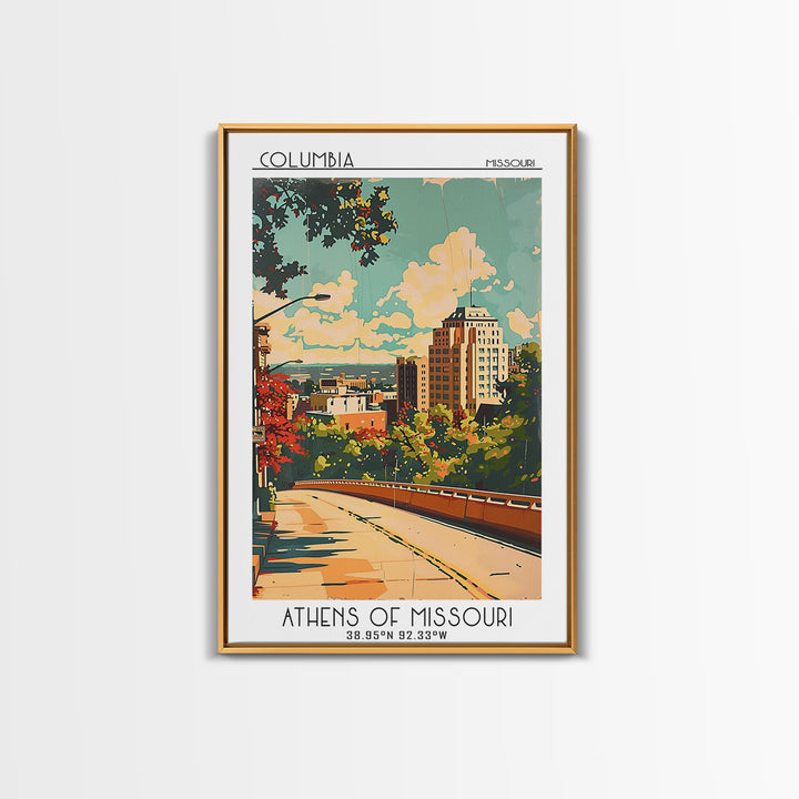 Columbia Travel Poster, Framed Canvas Print, Travel Art Print, Modern Wall Decor, Wanderlust Gift, Retro Travel Print, Travel Prints