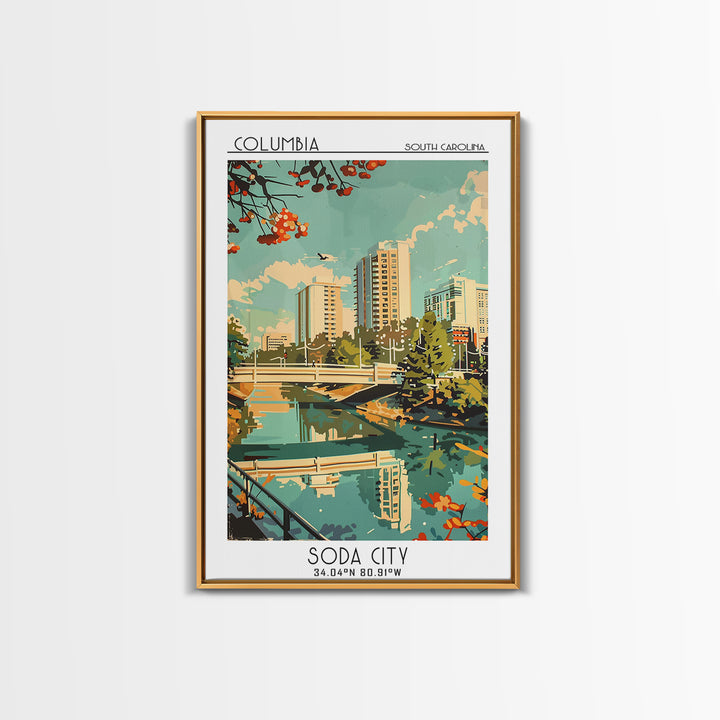 Columbia South Carolina Travel Poster, Framed Canvas Print, City Travel Poster, Travel Wall Decor, Colorful Wall Art, City Art Print