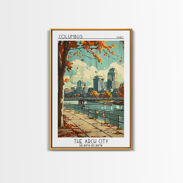 Columbus Ohio Travel Poster, Framed Canvas Print, Travel Art Print, Modern Wall Decor, Colorful Wall Art, Wanderlust Gift, Art Print