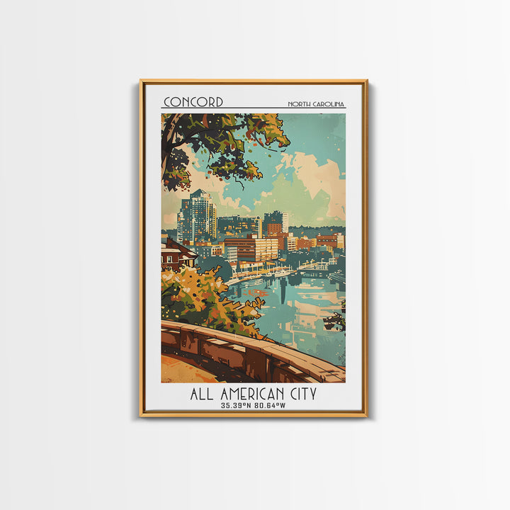 Concord North Carolina Travel Poster, Framed Canvas Print, City Travel Poster, Travel Wall Art, Travel Wall Decor, City Illustration