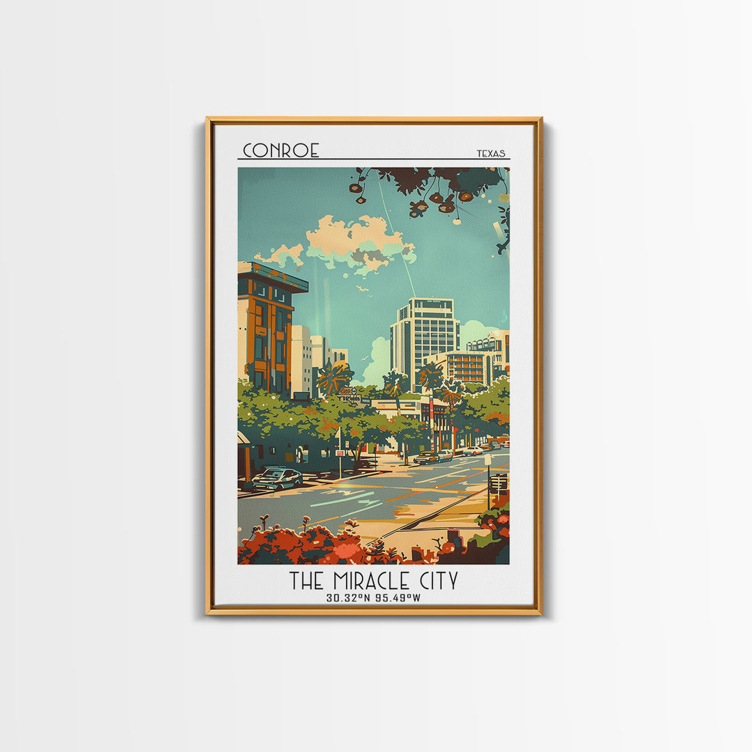 Conroe Travel Poster, Canvas Print, Travel Wall Art, City Wall Art, Fine Art Print, Colorful Wall Art, Wall Art, Retro Travel Poster
