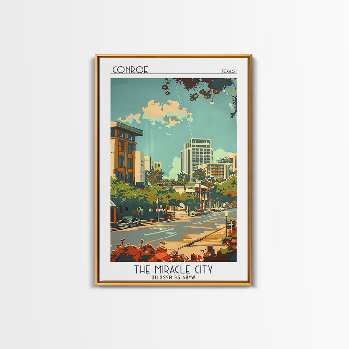 Conroe Travel Poster, Canvas Print, Travel Wall Art, City Wall Art, Fine Art Print, Colorful Wall Art, Wall Art, Retro Travel Poster