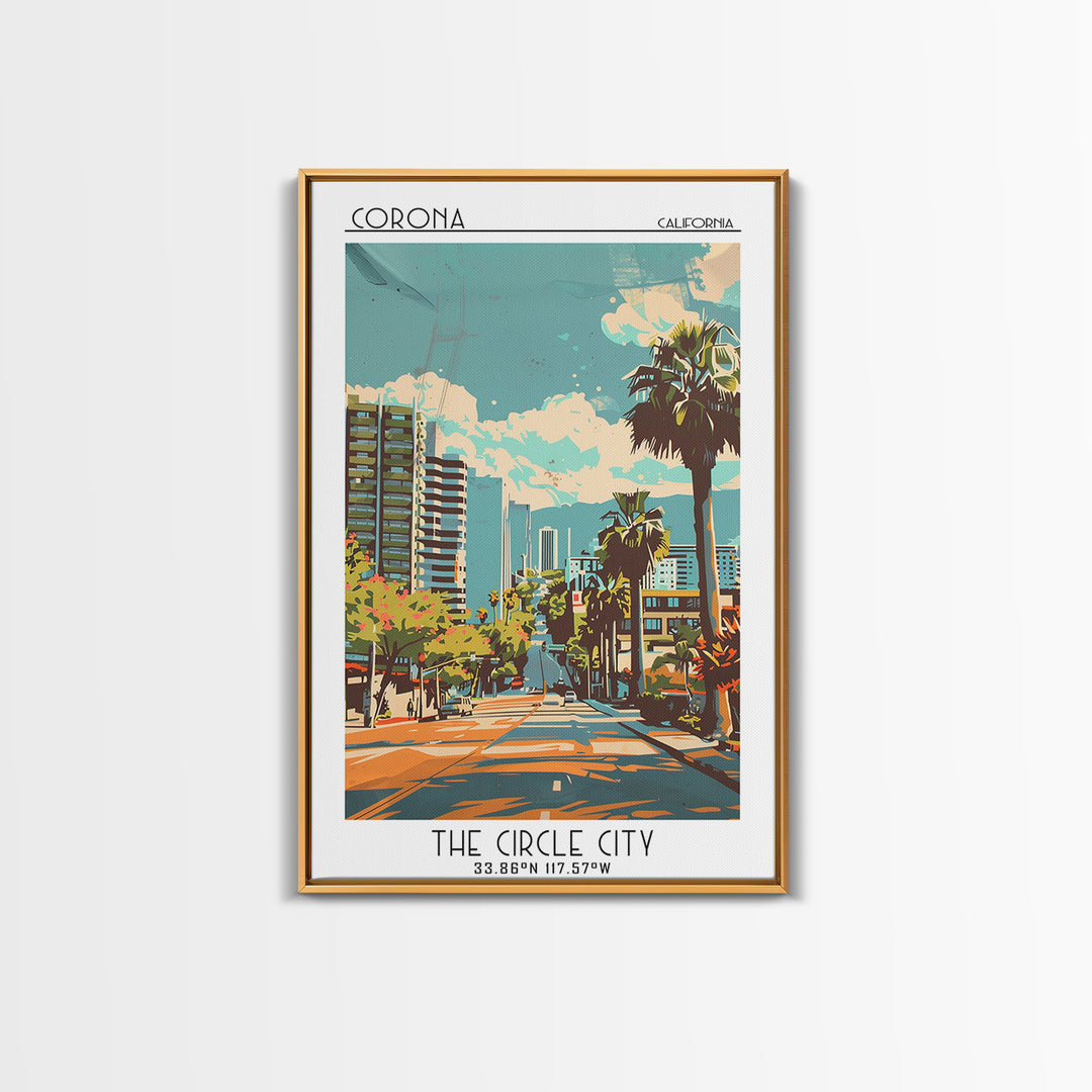 Corona Travel Poster, Framed Canvas Print, Retro Travel Poster, City Wall Art, Colorful Wall Art, Living Room Wall Art, Poster Print