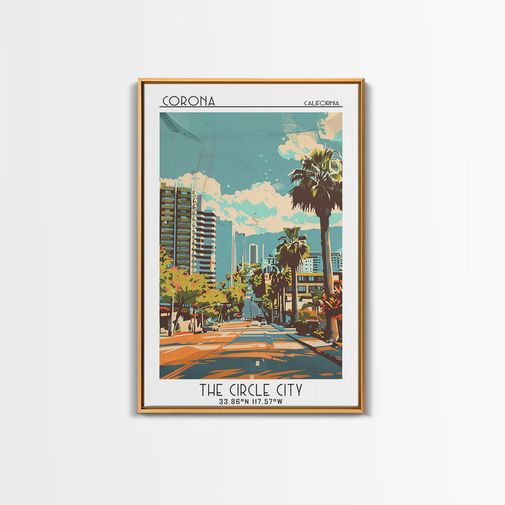 Corona Travel Poster, Framed Canvas Print, Retro Travel Poster, City Wall Art, Colorful Wall Art, Living Room Wall Art, Poster Print