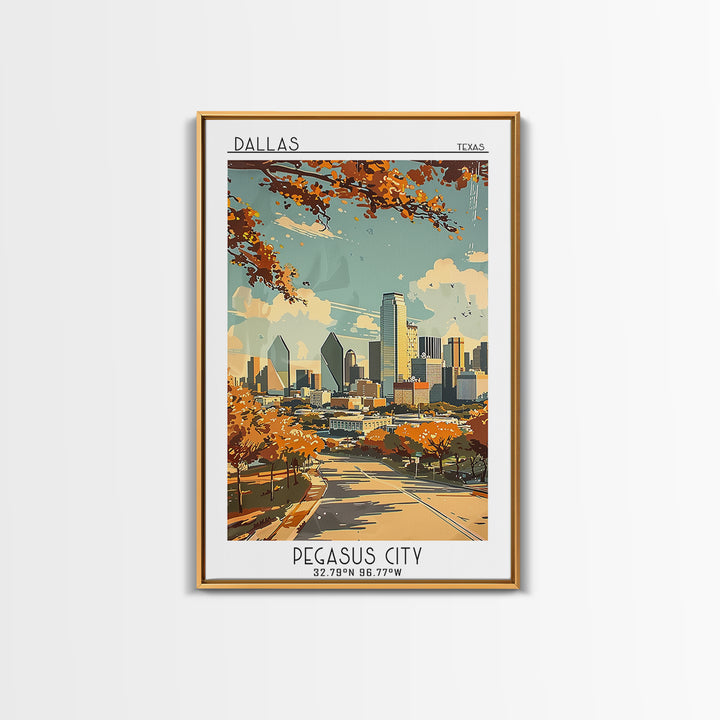 Dallas Texas Travel Poster, Framed Canvas Print, Poster Print, Travel Wall Art, Travel Prints, Travel Art Print, Vintage City Poster