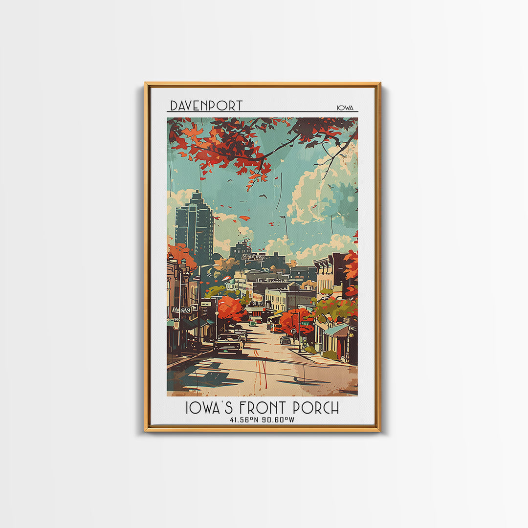 Davenport Iowa Travel Poster, Canvas Print, Retro Wall Art, Travel Print, City Art Print, Vintage Travel Print, Mid Century Wall Art