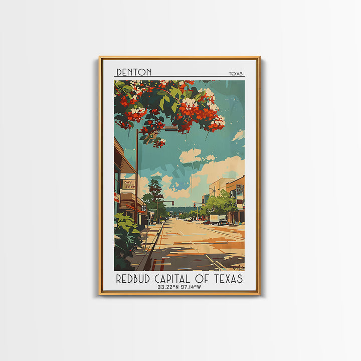 Denton Travel Poster, Framed Canvas Print, Travel Art Print, Modern Wall Decor, Retro Travel Poster, Wanderlust Gift, Retro Wall Art