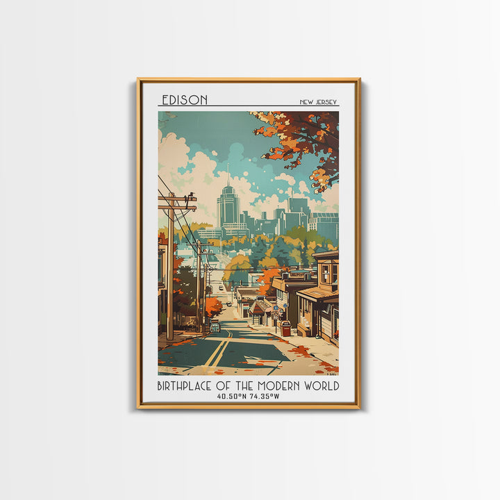 Edison New Jersey Travel Poster, Canvas Print, City Art Print, Travel Wall Art, Travel Art Print, Vintage City Poster, Landscape Art