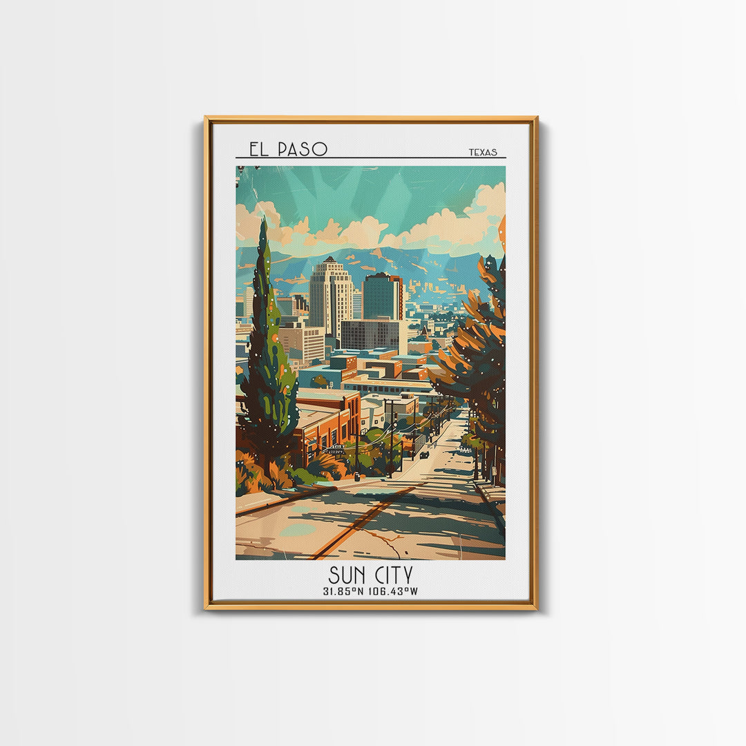 El Paso Texas Travel Poster, Canvas Print, Travel Prints, Landscape Art, Travel Wall Decor, Watercolor Cityscape, Retro Travel Print
