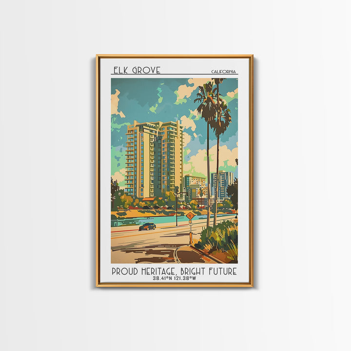 Elk Grove California Travel Poster, Framed Canvas Print, Retro Wall Art, Travel Print, Travel Posters, Travel Prints, Vintage Poster
