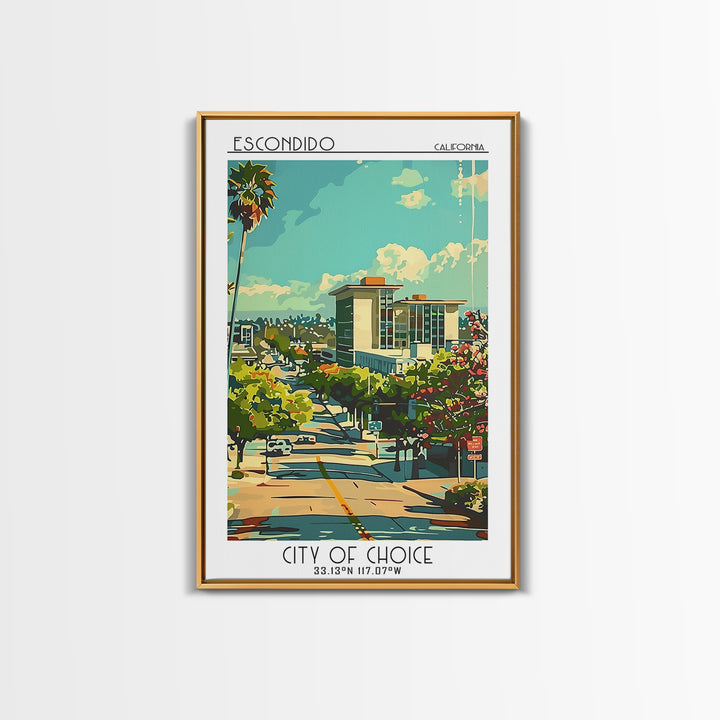 Escondido California Travel Poster, Framed Canvas Print, Travel Art Print, Modern Wall Decor, Art Print, Travel Decor, City Wall Art