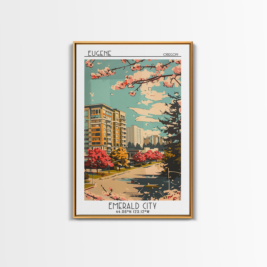 Eugene Travel Poster, Framed Canvas Print, City Travel Poster, Vintage City Poster, Landscape Art, Gallery Wall Set, Wanderlust Gift