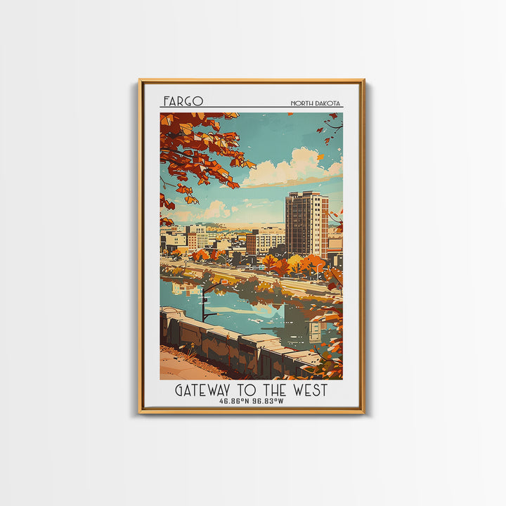 Fargo North Dakota Travel Poster, Framed Canvas Print, Vintage Travel Print, City Wall Art, Poster Art, Travel Print, Vintage Travel
