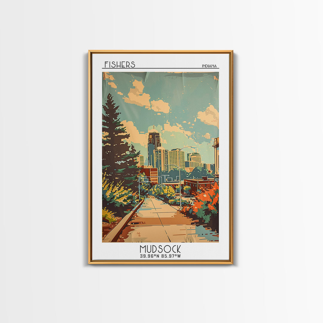 Fishers Indiana Travel Poster, Canvas Print, Vintage Travel Print, City Wall Art, Mid Century Wall Art, City Art Print, Poster Print