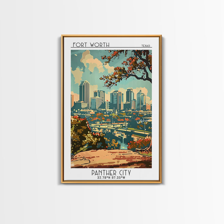 Fort Worth Travel Poster, Canvas Print, Retro Wall Art, Travel Print, Home Office Decor, Landscape Art, Modern Wall Decor, Art Print