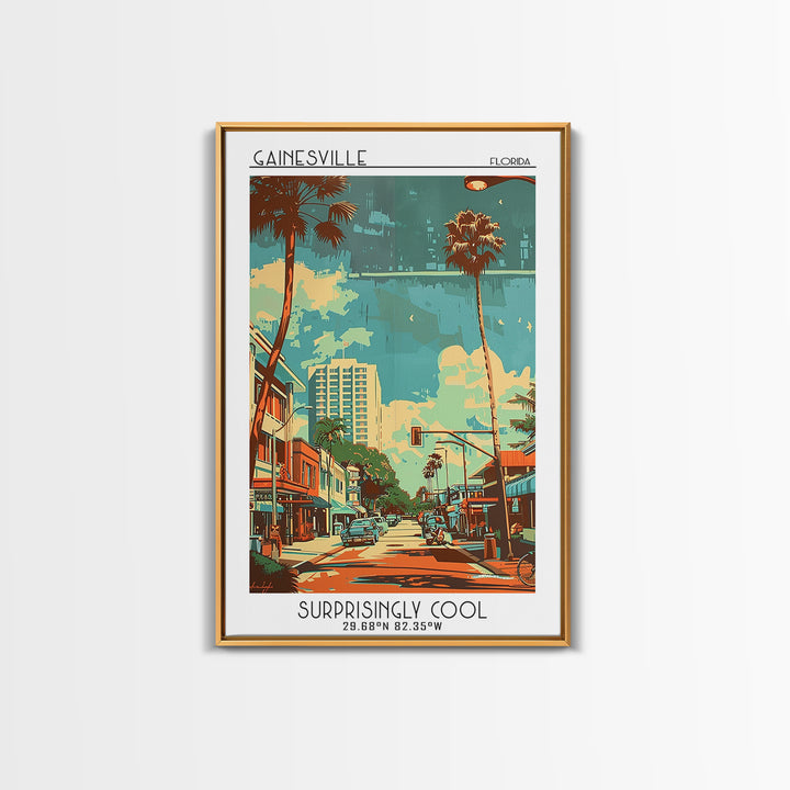 Gainesville Travel Poster, Framed Canvas Print, Retro Travel Poster, City Wall Art, Retro Travel Print, Travel Posters, Travel Decor