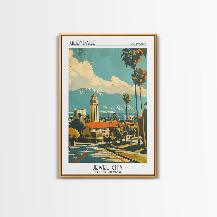 Glendale California Travel Poster, Framed Canvas Print, City Travel Poster, Vintage City Poster, Vintage Travel Art, Vintage Posters