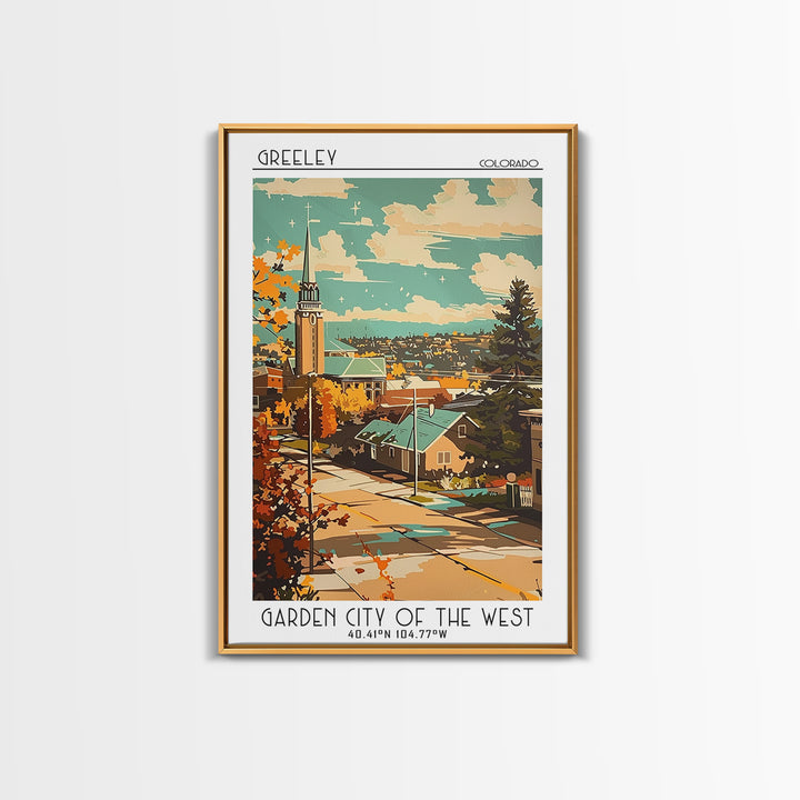 Greeley Travel Poster, Framed Canvas Print, Retro Wall Art, Travel Print, Fine Art Print, City Art Print, Poster Art, Travel Posters