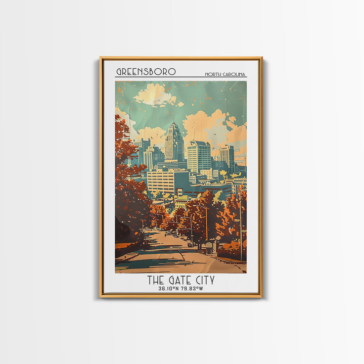 Greensboro North Carolina Travel Poster, Canvas Print, City Travel Poster, Vintage City Poster, Mid Century Wall Art, Travel Posters