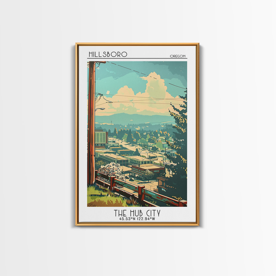 Hillsboro Oregon Travel Poster, Canvas Print, Retro Wall Art, Travel Print, Retro Travel Print, Travel Wall Decor, Modern Wall Decor
