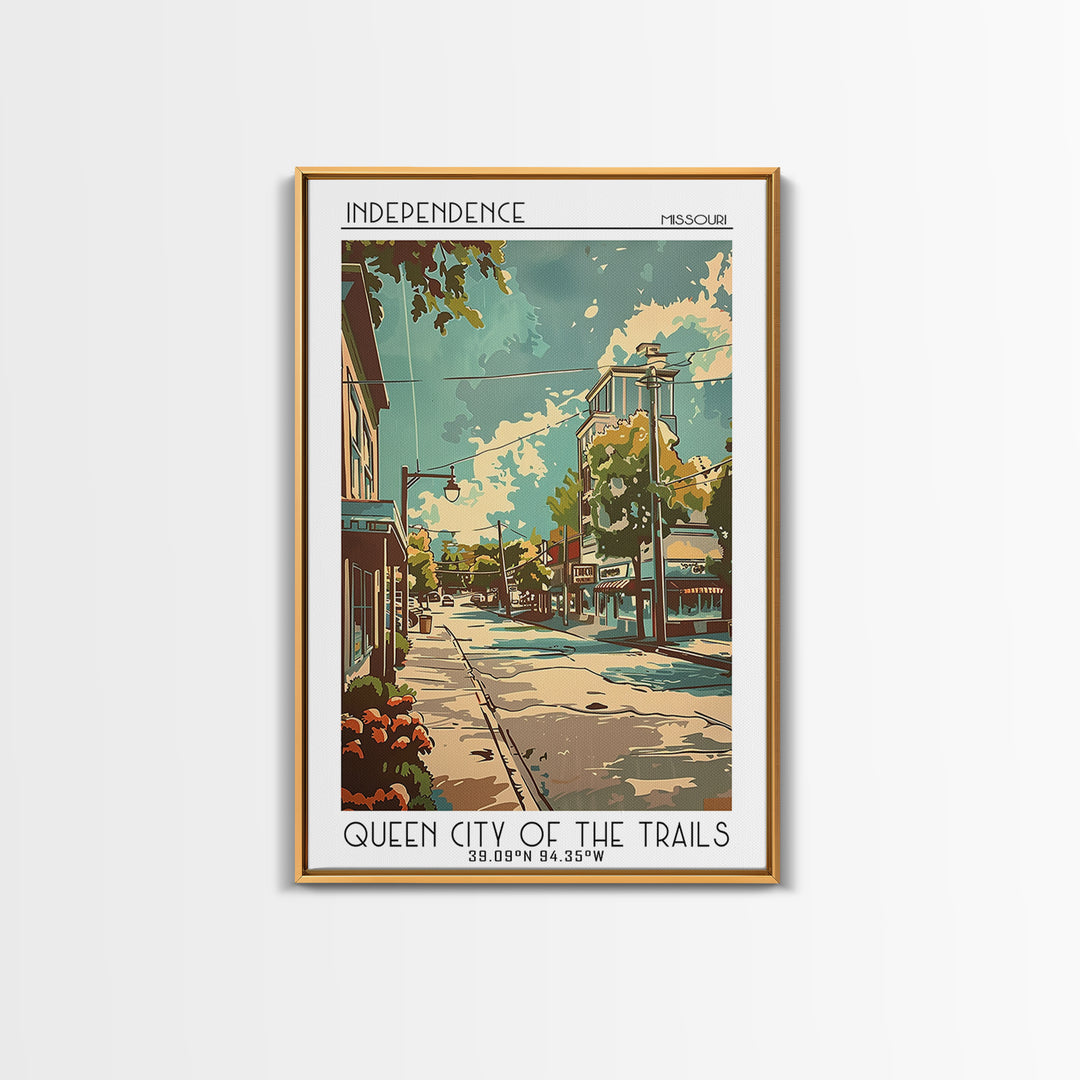 Independence Missouri Travel Poster, Framed Canvas Print, Retro Wall Art, Travel Print, City Wall Art, Wanderlust Gift, Poster Print