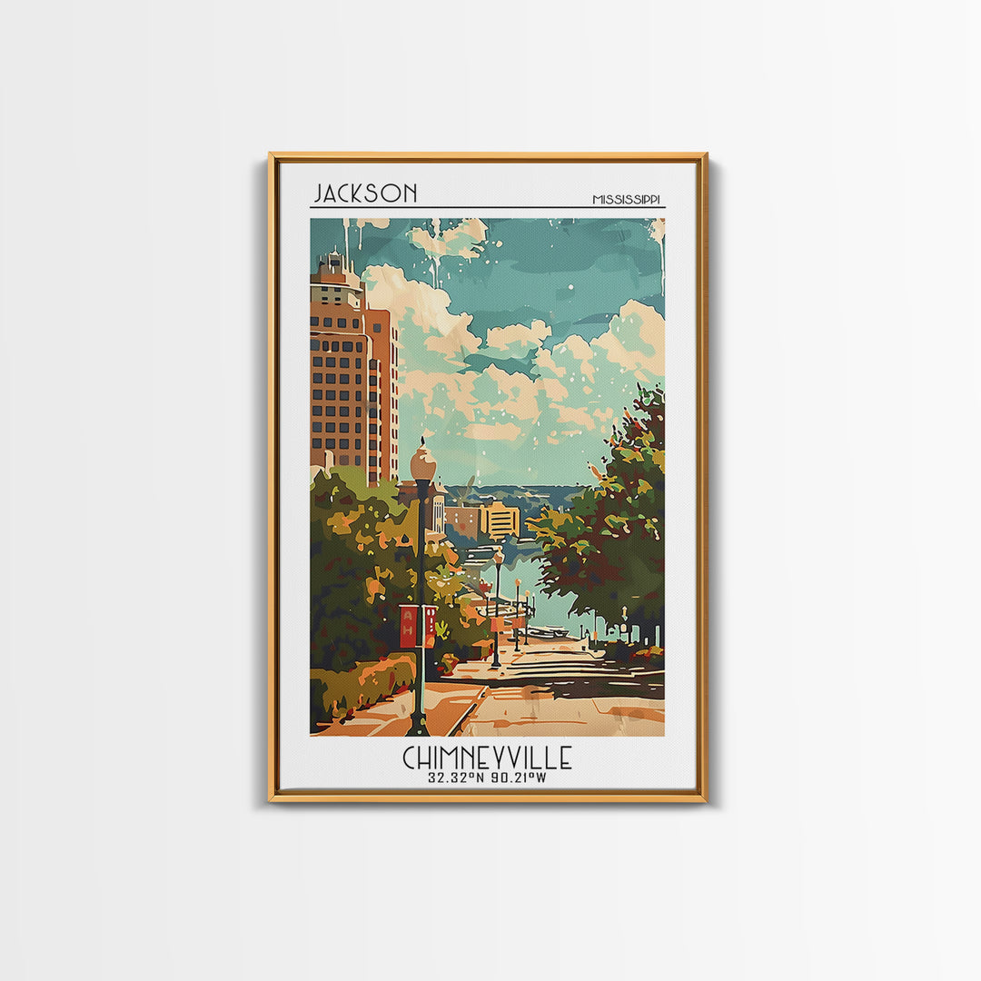 Jackson Mississippi Travel Poster, Framed Canvas Print, Travel Wall Decor, Minimalist Poster, City Travel Poster, Retro Travel Print